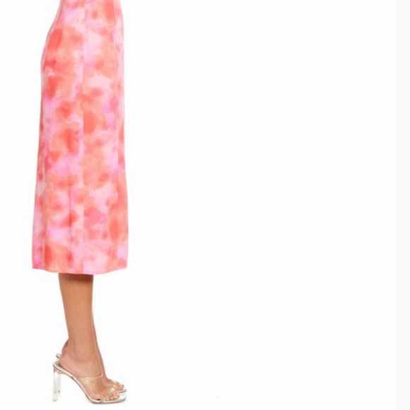 Leith Midi slit flowy skirt pink orange red pattern - Picture 3 of 8
